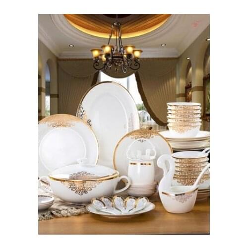 European Household Bone Porcelain Tableware Set 56 Luxury Bowls and Plates Set Bowls and Chopsticks and Plates