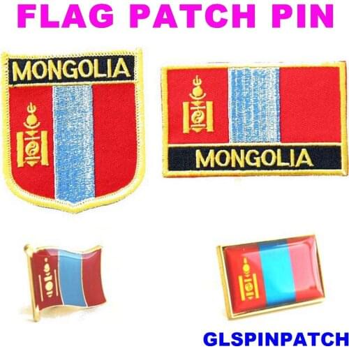 Mongolia FLAG Patch Rectangle Lapel Pin iron-on embroidered applique Hook Loop Badge