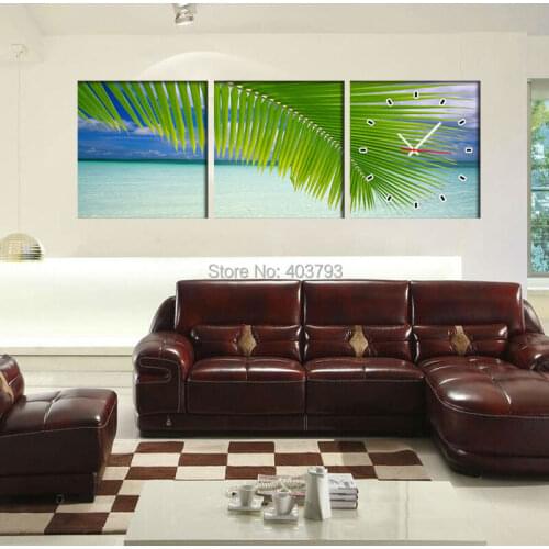 Palm Tree Leaf Gallery Wrapped Canvas Prints Wall Clock FRAMED & READY TO HANG