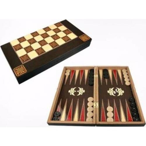 Large Wooden Coated Backgammon And Checkers Game Set