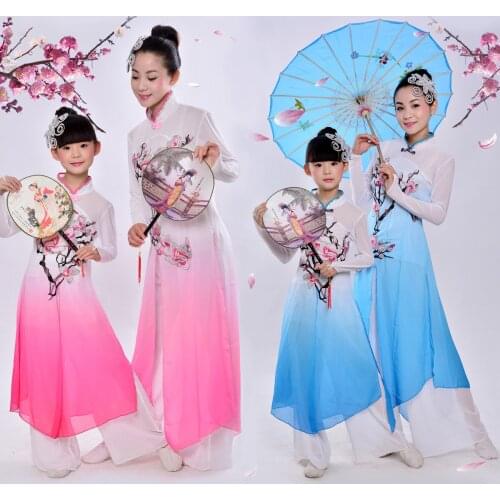 Chinese Classical Dance Fan Dance Costume Female / Girl National Clothing Jiangnan Mist Ink Umbrella Yangko Dance Stage Clothing
