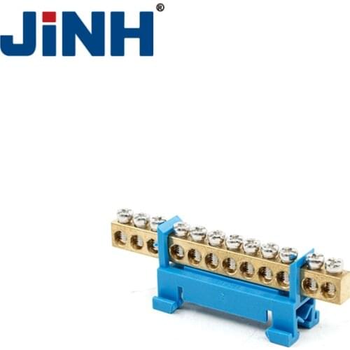 1Pcs 6*9 Screw Brass Din Rail Terminal Block Earth and Neutral Blocks 12 Way Distribution box terminal strip