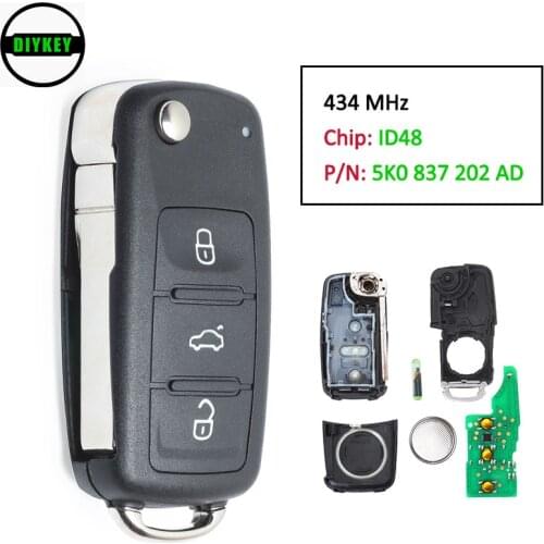 DIYKEY Remote Key for VW/VOLKSWAGEN 5K0837202AD Beetle/Caddy/Eos/Golf/Jetta/Polo/Scirocco/Tiguan/Touran/UP 5K0 837 202 AD 202AD