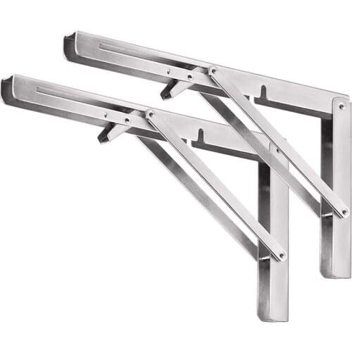 Heavy Duty Folding Shelf Brackets, 2Pcs Stainless Steel Collapsible Shelf Bracket with Mounting Screws for Table Work Bench, Spa