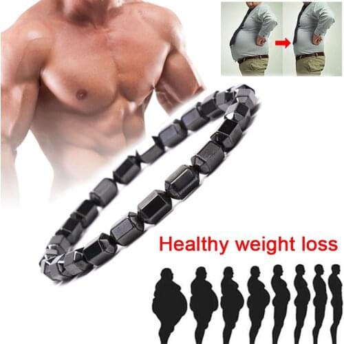 Magnet Charms Slimming Health Men Bracelet Magnet Black Stone Unisex Weight Loss Magnetic Hematite Stretch Bracelets Slimming
