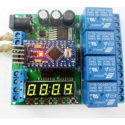 DC 5-24V 4ch Pro mini PLC Board Relay Shield Module for Arduino LED Display Cycle Delay Timer Switch ON/OFF