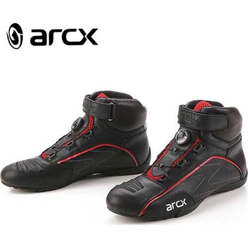 Arcx Motorcycle Cow Leather Boots Riding Shoes Rotating Buckle Shoes Breatheable Rotary Racing closure Locomotive Boots