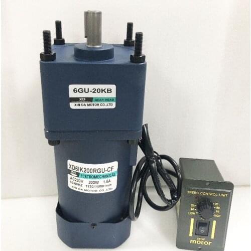 200W 220V AC Gear Motor (motor+ controller) AC Gearbox Motor Single Phase CW CCW Gear Reducer motor and speed controller