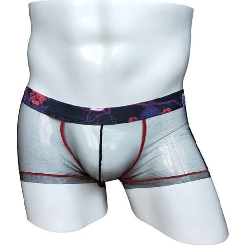 Sheer Mesh Boxers for Men Sexy Homme Boxershorts Mesh Transparent Underwear Breathable Gay U Convex Underpants Fetish Cueca