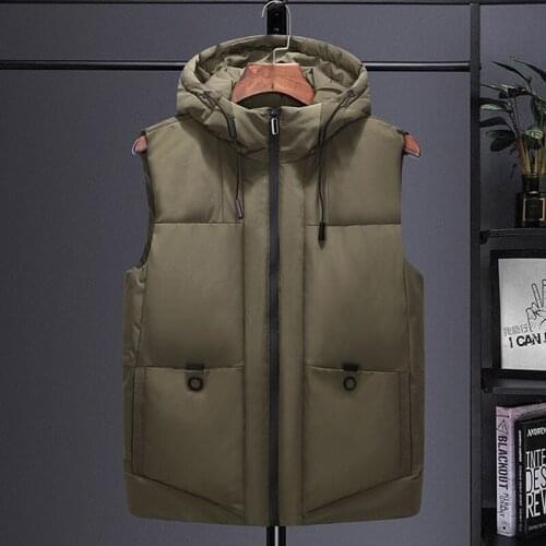 2021 Mens Winter Casual Handsome down Cotton Vest Youth Hooded Warm Vest 7XL