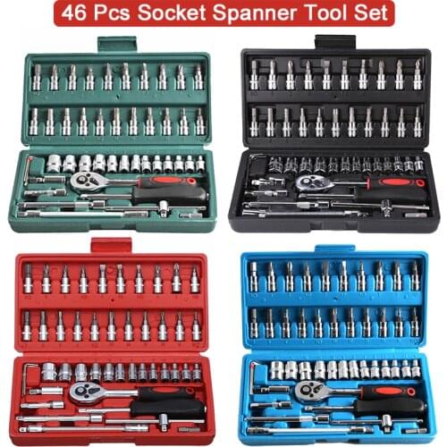 46pcs Socket Ratchet Car Repair Tool Wrench Set Head Ratchet Pawl Socket Spanner Screwdriver Professional Metalworking Tool Kit