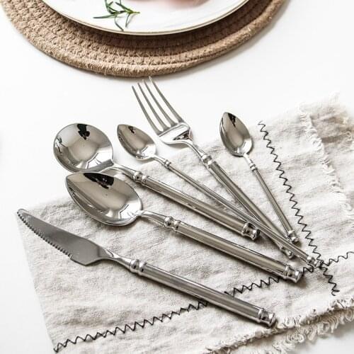 A66 Bright 304Stainless Steel Household Western Food Cutlery Set Steak Knife and Fork Spoon Mirror Thickened Handle Tableware