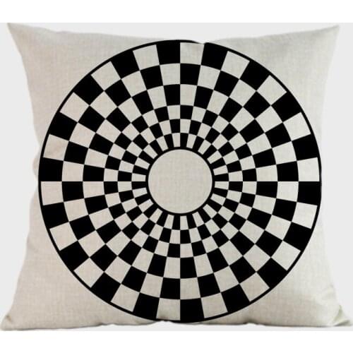 Black Circular Abstract Geometric Cushion Pillowcase Vintage Religion Style Cotton Linen Home Decoration Throw Pillows 45X45cm