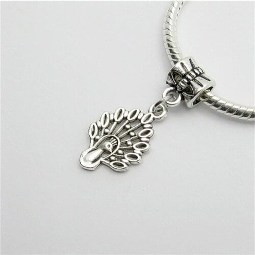 New 25pcs peacock charm Big Hole bead European Pendant fit for Pandora style Bracelets Necklace DIY Metal Jewelry Making