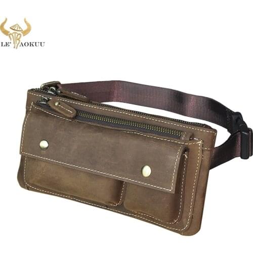 New Quality Leather men Casual Fashion Travel Waist Belt Bag Chest Pack Sling Bag Design Phone Cigarette Case Pouch Male 811-28