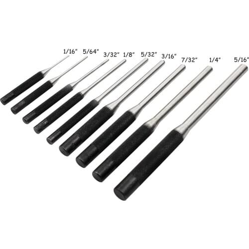 New 9pcs Round Head Pins Punch Set size 1/16 5/64 3/32 1/8 5/32 3/16 7/32 1/4 5/16 Steel Pins Grip Roll Pin Punch Tools