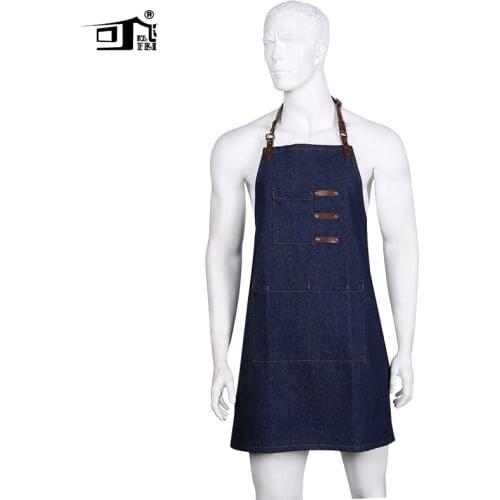 Original KEFEI High Quality Blue Cotton Denim Hairdresser BBQ Adult Kitchen Apron for Men Custom Apron