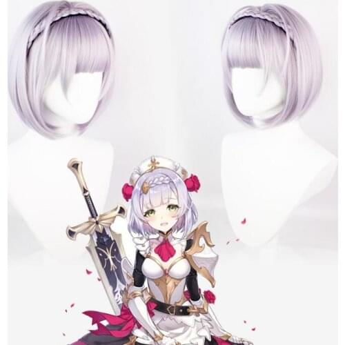 Anime 32cm Short Light Purple Braid Genshin Impact Noelle Cosplay Wigs Game Cos Styled Heat Resistant Synthetic Hair