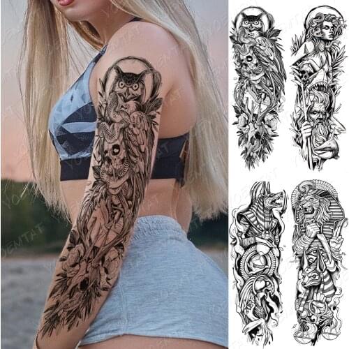 Large Arm Sleeve Tattoo Owl Book Snake Waterproof Temporary Tatto Sticker Skull Flower Body Art Full Fake Tatoo Women Men