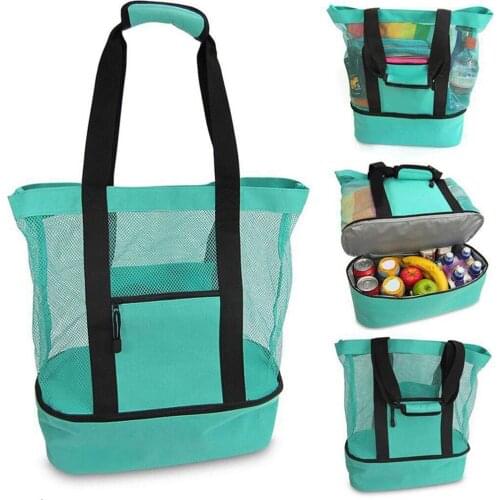 Picnic Insulation Fresh-keeping Bag Outdoor Camping Beach Mesh Tote Bag With Detachable Cooler Bag Packing Organizer Beach Bag