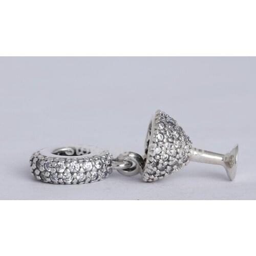 Fit Pandora Bracelets Mothers Day Cocktail Glass Charms 925 Sterling Silver Dangle Pave CZ Cocktail Glass Charm Diy Jewelry