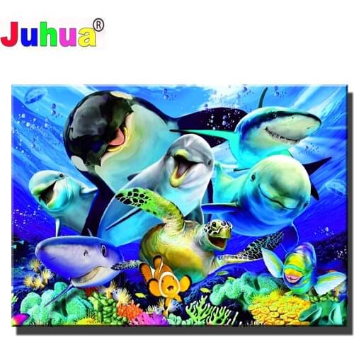 Full Square/Round Drill DIY Diamond Painting Dolphin Fish Mosaic Diamond Cross Stitch Diamond Embroidery Animals Home Decor