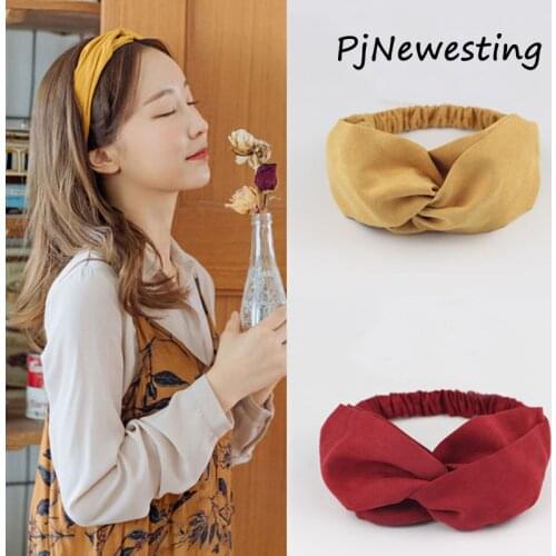Spring Summer Women Vintage Solid Suede Cross Thin Elastic Headbands Sweet Hairbands Bandanas Turban Fashion Hair Accessories