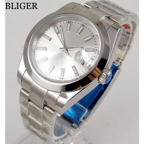 Luxury Fashionable 40MM BLIGER White Big Face Dial Mens Watch Polished Bezel Automatic Watch Men