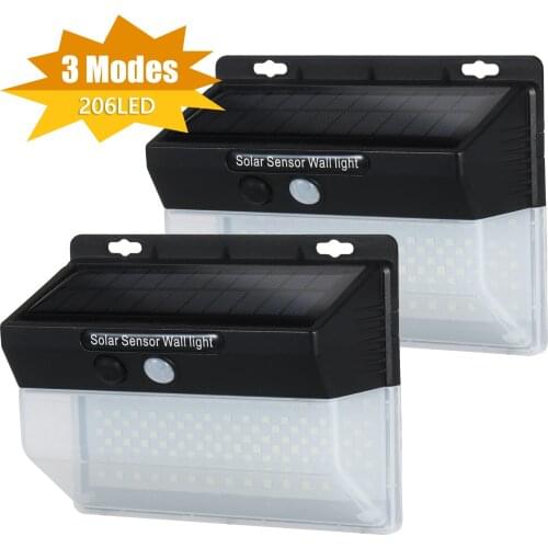 Solar Lights Outdoor Wireless 206 LED Solar Motion Sensor Lights with 3 Modes IP65 Waterproof Solar Power Lamp for Lawn Garden