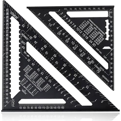 Angle Ruler 7/12 inch Metric Aluminum Alloy Triangular Measuring Ruler Woodwork Speed Square Triangle Angle Protractor