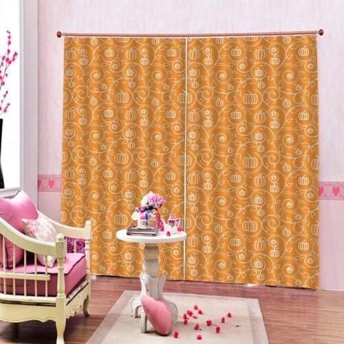 Simple Style Pumpkin Leaf Pattern Polyester Curtain Print For Living room bedroom Blackout Drapes Sets (Left and Right Side)