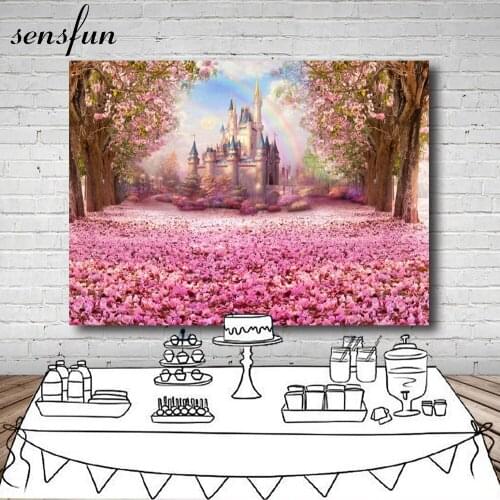 Sensfun Fairy Tale Vinyl Photography Background Pink Flower Castle Newborn Children Birthday Party Backdrops For Photo Studio