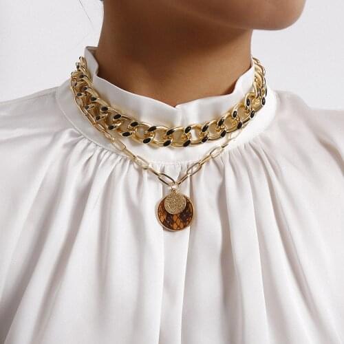 COWBREAD Vintage Necklace Pendant Thick Chain Necklace Punk Temperament Wild Clavicle Chain Neck Jewelry