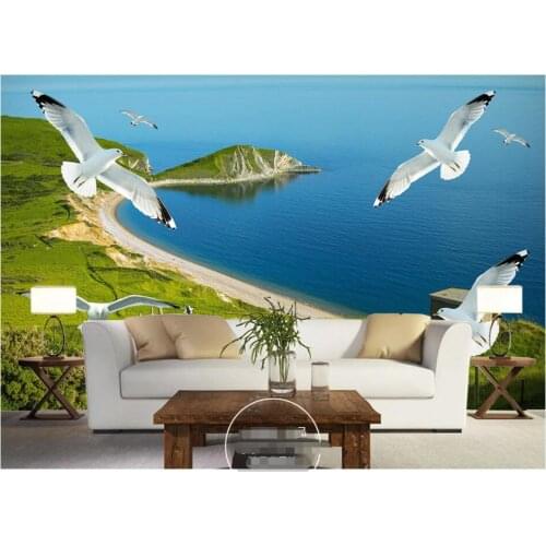 WDBH Custom photo 3d wallpaper Seaside grassland island seagull scenery decor living room 3d wall murals wallpaper for walls 3 d