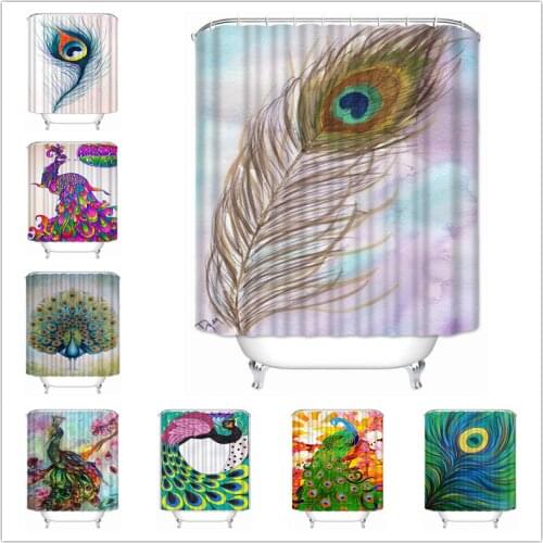 Musife Custom High Quality Peacock feathers Shower Curtain Waterproof Bathroom Polyester Fabric Bathroom Curtain