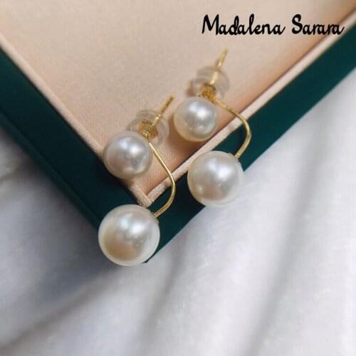 MADALENA SARARA Saltwater Pearl Akoya 18K Gold Earrings Double Pearls Geometric AU750 Women Earring