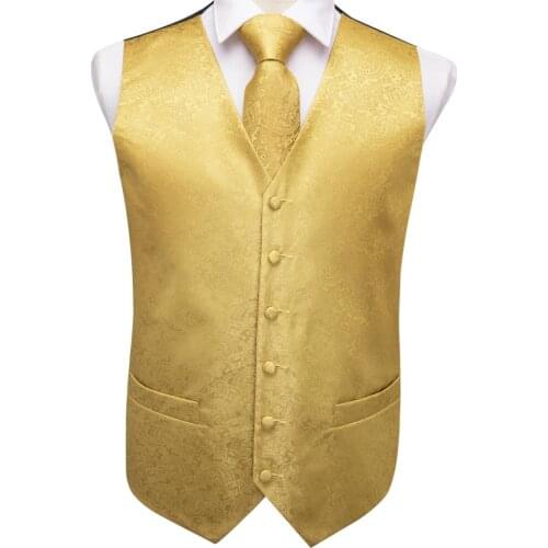 Vest for Men Gold Suit Vest Floral Waistcoat Slim-Fit Tuxedo Paisley Tie Set Cufflinks Gift for Wedding Business Hi-Tie VE-0009