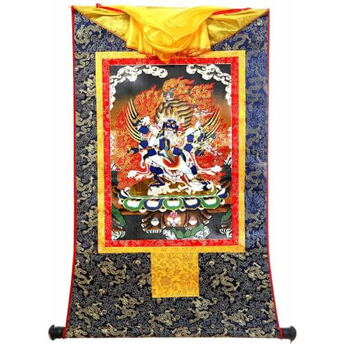 13 Inch Tibet Thangka Vajra - Wrathful Vajrakilaya Brocade Wood Scroll Printed