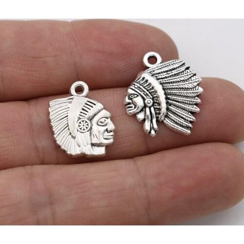 20PCS Antique Silver Plated Indian Charm Pendants for Bracelet Jewelry Accessories Making DIY 21x18mm