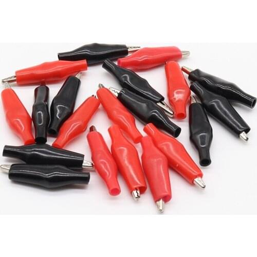 20pcs/lot 28MM Metal Alligator Clip G98 Crocodile Electrical Clamp for Testing Probe Meter Black and Red with Plastic Boot