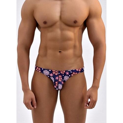 2021 blue flower print men sexy tight low waist swimwear men sports surf beach shorts hot gay men swim briefs bikinis swimsuits