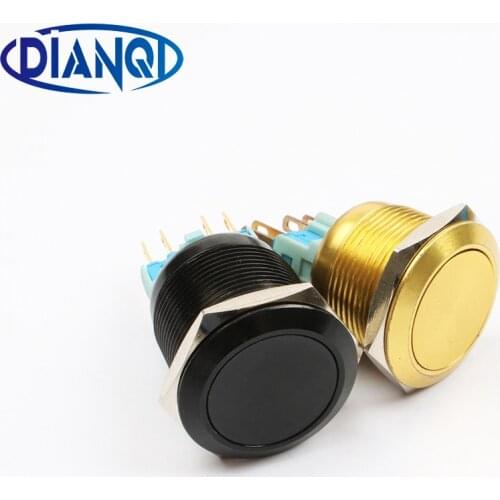 22mm alumina metal push button switch flat ball round momentary reset 4 pin terminal Latching fixation car PC switches