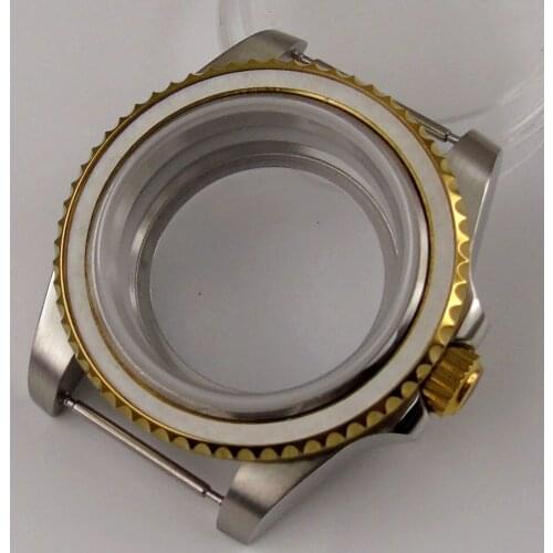 40MM Accessories Parts Sapphire Transparent Glass Yellow Gold Bezel Watch Case Fit NH35 NH36 Movement
