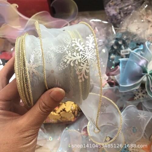 5 meters/lot Silver Snowflake Printed Organza Stain Ribbon for DIY Craft Gift Wrapping Hair Bowknot Accessories Clothing Trims