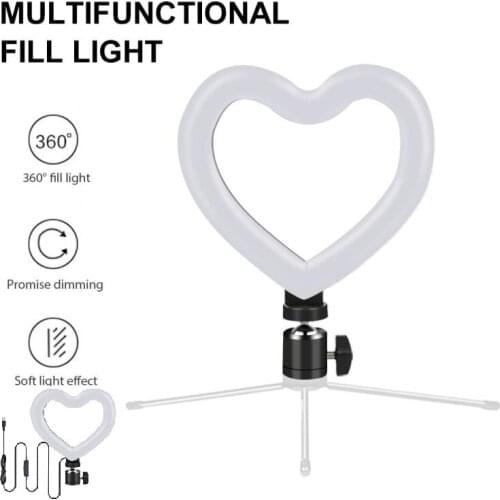 6 Inch Heart-shaped Dimmable Cold Warm LED Makeup Photography Video Live Lamp Tricolor Fill Light With Tripod