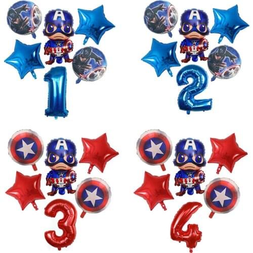 6pcs Captain American Super Hero Foil Balloons 1 2 3 4 5 6th Birthday Party Decoration 30inch Number Balloon Kids Toy Air Globos