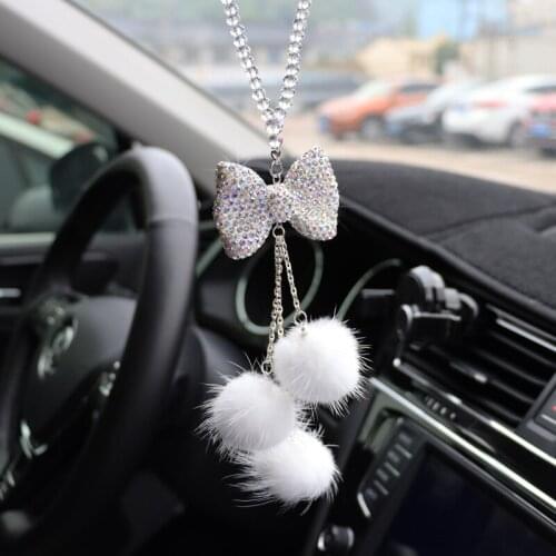 Crystal Bead Chain Rhinestone Hair Ball Car Pendant auto Rear View Mirror Home Decoration Girl gift car accessories interior