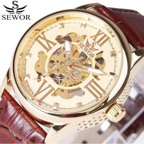 2017 New Mens Watch Gold Dial Luxury Branded Automatic Mechanical Watches Hollow Fashion Men Skeleton Clock relogio masculino