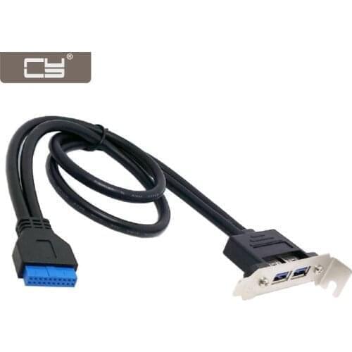 CYDZ USB 3.0 Female Back panel Dual Port to Motherboard 20pin Cable with Low Profile 95mm Height PCI Bracket 40cm