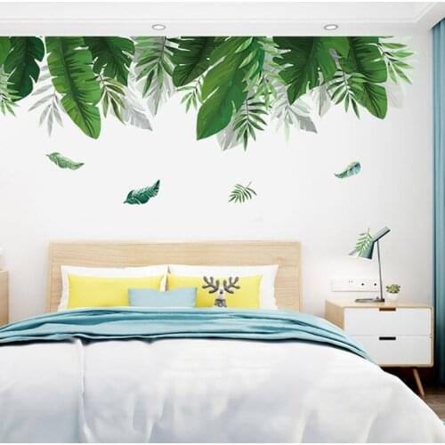 Decorative Vinyl Wall Sticker Tropical Jungle Green Leaves Living Room Bedroom Removable Plant 3D Art Wall Decor Mural Decal